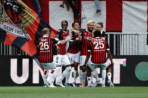Joie - Andy Delort (OGC Nice) - Jean Clair Todibo (OGC Nice) - Justin Kluivert (OGC Nice) - Melvin Bard (OGC Nice) - Pablo Rosario (OGC Nice) FOOTBALL : OGC Nice vs AS Saint Etienne - Ligue 1 Uber Eats - Nice - 11 05 2022 NorbertScanella Panoramic 