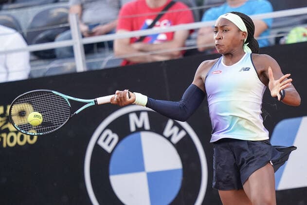 Coco Gauff in action during the Internazionali BNL D Italia 2022 match between Maria Sakkari and Coco Gauff on 12 May 2022 at Foro Italico, Rome. Copyright: xGiuseppexMaffiax 31980092
