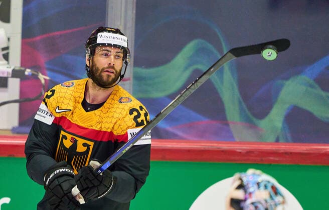Matthias Plachta Nr.22 of Germany trick with puck in the match GERMANY - CANADA IIHF Ice hockey, Eishockey World Championship, WM, Weltmeisterschaft Group B in Helsinki, Finland, May 13, 2022, Season 2021 2022