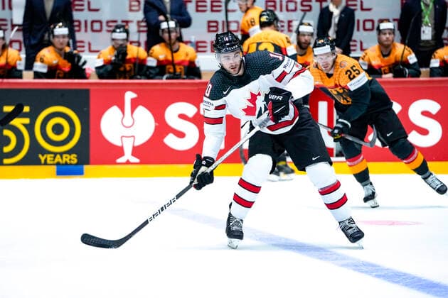 HELSINKI, FINLAND MAY 13 Nicolas Roy of Canada in action during the 2022 IIHF Ice Hockey World Championship match between Germany and Canada at Helsinki Ice Hall on May 13, 2022 in Helsinki, Finland Helsinki Ice Hall Uusimaa Finland  Copyright: xJustPictures.ch JarixPestelaccix