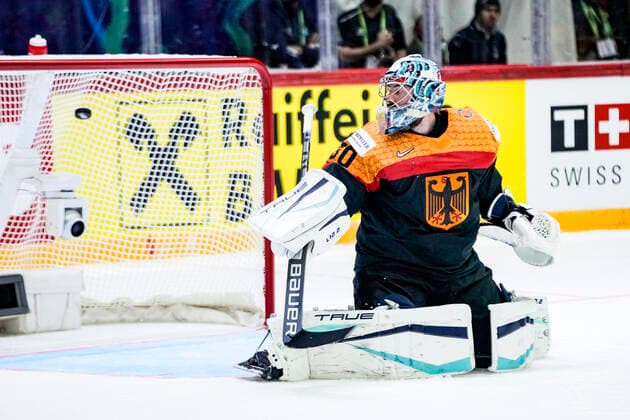 HELSINKI, FINLAND MAY 13 goalkeeper Philipp Grubauer of Germany in action during the 2022 IIHF Ice Hockey World Championship match between Germany and Canada at Helsinki Ice Hall on May 13, 2022 in Helsinki, Finland Helsinki Ice Hall Uusimaa Finland  Copyright: xJustPictures.ch JarixPestelaccix