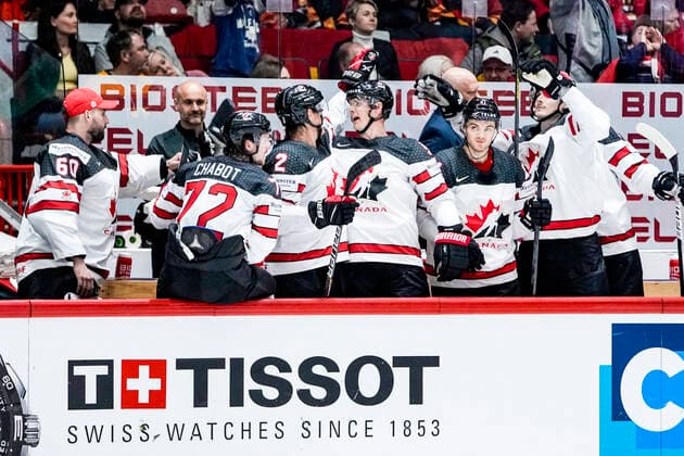 HELSINKI, FINLAND MAY 13 Team Canada celebrates the 3 1 during the 2022 IIHF Ice Hockey World Championship match between Germany and Canada at Helsinki Ice Hall on May 13, 2022 in Helsinki, Finland Helsinki Ice Hall Uusimaa Finland  Copyright: xJustPictures.ch JarixPestelaccix