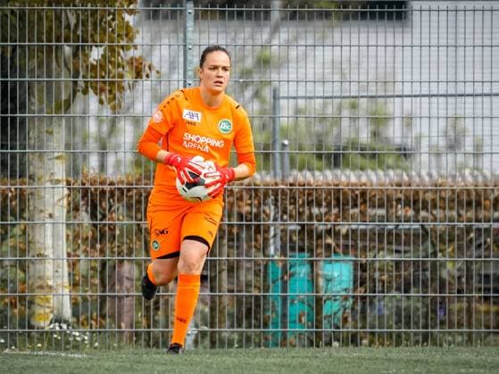 St. Gallen, Switzerland, May 8th 2022: Goalkeeper Fabienne Oertle (St. Gallen-Staad) in action during the AWSL football match between FC St. Gallen-Staad and FC Basel at Espenmoos in St. Gallen, Switzerland. & xA