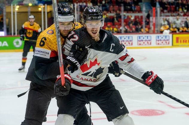 13 05 2022, Helsinki, Helsinki Ice Hall, Ice Hockey World Championship 2022 Germany Canada, 72 Thomas Chabot Canada against 6 Kai Wissmann Germany Helsinki Helsinki Ice Hall Uusimaa Finland  Copyright: xJustPictures.ch AndreaxBrancax