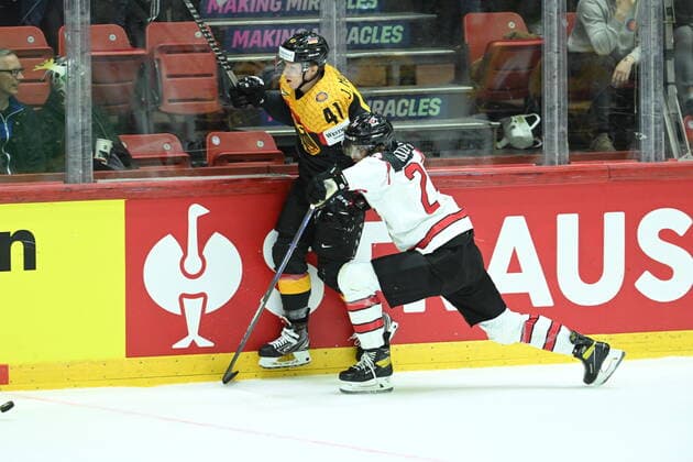 Jonas Muller of Germany during the 2022 IIHF Ice hockey, Eishockey World Championship, WM, Weltmeisterschaft group A match between Germany and Canada at the Helsinki Ice Hall on May 13. in Helsinki, Finland. (Jussi Eskola Newspix24)  Copyright: xJussixEskolax NP24_01842235