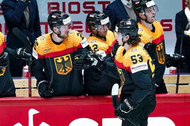HELSINKI, FINLAND MAY 13 Moritz Seider of Germany celebrates his goal during the 2022 IIHF Ice Hockey World Championship match between Germany and Canada at Helsinki Ice Hall on May 13, 2022 in Helsinki, Finland Helsinki Ice Hall Uusimaa Finland  Copyright: xJustPictures.ch JarixPestelaccix
