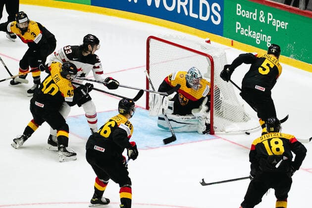 May 13, 2022, Helsinki, Finland: Helsinki, Finland, Ice Hall, May 13, 2022, 30 Team Germany P. Grubauer ..Goal Save.... 2022 - IIHF-Finland during World Championship, WM, Weltmeisterschaft - Germany vs Canada - Ice hockey, Eishockey Ice Hockey - World Championship - Germany vs Canada, Helsinki, Finland - ZUMAl164 20220513_zsa_l164_248 Copyright: xAndreaxRex