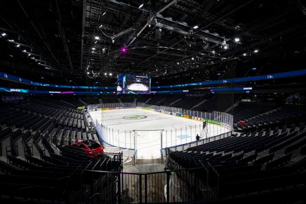 220514 General interior view over Nokia Arena ahead of the 2022 IIHF Ice Hockey World Championship game between Sweden and Austria on May 14, 2022 in Tampere Photo Maxim ThorÃ BILDBYRAN kod MT MT0385 ice hockey ice hockey 2022 iihf world championship sverige sweden Österrike austria bbeng dag 2 ishockey vm genre interior,  Copyright: MAXIMxTHORE BB220514MT002