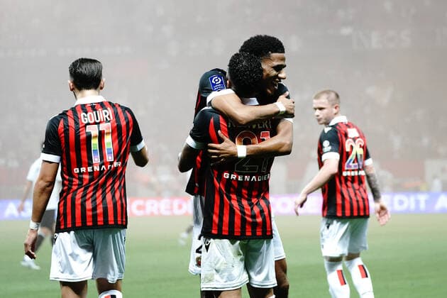 Joie - Justin Kluivert (OGC Nice) - Jean Clair Todibo (OGC Nice) FOOTBALL : OGC Nice vs Lille - Ligue 1 Uber Eats - Nice - 14 05 2022 NorbertScanella Panoramic 