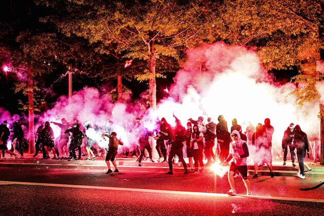 Football, France, AS Saint-Etienne fans riot after their clubs relegation