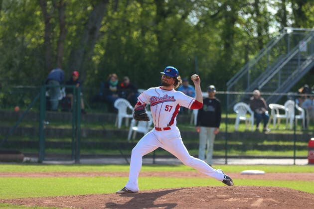 Baseballl I Men I Season 2021 22 I 1 Bundesliga Nord I 11 Matchday I Hamburg Stealers Bonn Capitals I 14 05 2022 Mirko Oliczewski 57, Hamburg Stealers Hamburg Baseballanlage Langenhorst Hamburg Germany Copyright: xLobeca RalfxHomburgx