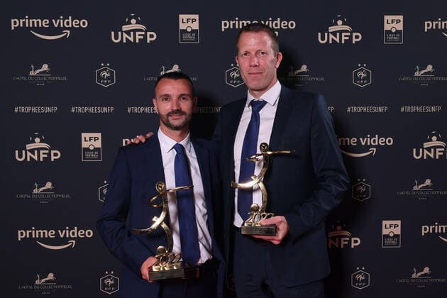 Stephan PIGNATELLI (ARBITRE) - Olivier THUAL (ARBITRE) during the Trophies UNFP ceremony at Pavillon Gabriel on May 15, 2022 in Paris, France. FOOTBALL : Trophees UNFP - Soiree - Paris - 15 05 2022 Pool FEP Panoramic 