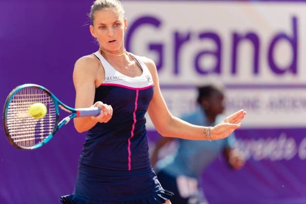 Strasbourg, France, May 16th 2022: Karolina Pliskova of Czech Republic in action during her Round of 32 Singles match of the 2022 Internationaux de Strasbourg against Marta Kostyuk of Ukraine at the Tennis Club de Strasbourg in Strasbourg, France Dan O Connor SPP 2022 Internationaux de Strasbourg - Round of 32 Singles - Karolina Pliskova v Marta Kostyuk - Tennis Club de Strasbourg 