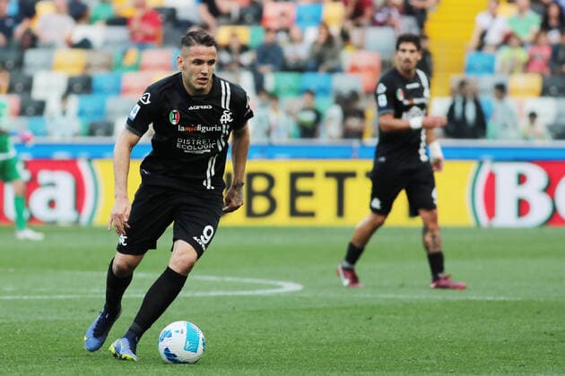 Photo Andrea Bressanutti LaPresse May 14, 2022 - Udine, Italy Soccer Udinese vs Spezia - Italian Serie A Football Championship 2021 2022 - Friuli Stadium. In the photo: rey manaj  Copyright: xAndreaxBressanutti LaPressex