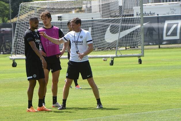 17 05 2022 Frankfurt am Main, Deutsche Bank Park Football, 1 Bundesliga, 2021 2022 season Eintracht Frankfurt training before the final Coach Oliver Glasner Eintracht Frankfurt with Djibril Sow 8, Eintracht Frankfurt emspor, DFL regulations prohibit any use of photographs as image sequences and or quasi video