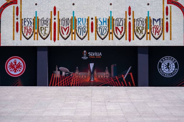 SOCCER - UEFA EL, Frankfurt vs Glasgow SEVILLA,SPAIN,17.MAY.22 - SOCCER - UEFA Europa League, final, Eintracht Frankfurt vs Glasgow Rangers, preview. Image shows a feature with a logo.  GEPAxpictures xJohannesxFriedl