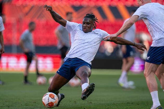 SOCCER - UEFA EL, Frankfurt vs Glasgow SEVILLA,SPAIN,17.MAY.22 - SOCCER - UEFA Europa League, final, Eintracht Frankfurt vs Glasgow Rangers, preview, training Glasgow. Image shows Calvin Bassey (Glasgow).  GEPAxpictures xJohannesxFriedl
