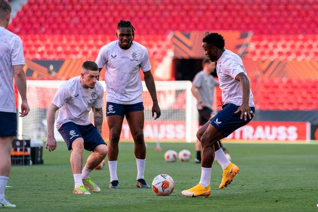 SOCCER - UEFA EL, Frankfurt vs Glasgow SEVILLA,SPAIN,17.MAY.22 - SOCCER - UEFA Europa League, final, Eintracht Frankfurt vs Glasgow Rangers, preview, training Glasgow. Image shows the team of Glasgow.  GEPAxpictures xJohannesxFriedl