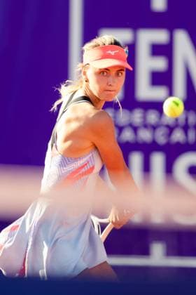 Strasbourg, France, May 17th 2022: Maryna Zanevska of Belgium in action during her Round of 16 Singles match of the 2022 Internationaux de Strasbourg against Harmony Tan of France at the Tennis Club de Strasbourg in Strasbourg, France Dan O Connor SPP 2022 Internationaux de Strasbourg - Round of 16 Singles - Harmony Tan v Maryna Zanevska - Tennis Club de Strasbourg 