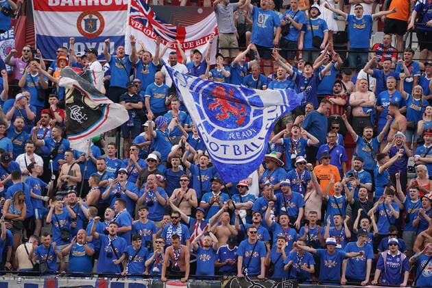 Glasgow Rangers fans cheer Seville 18 05 2022 Eintracht Frankfurt vs Glasgow Rangers, UEFA Europa League Final, Ramon Sanchez Pizjuan Stadium Seville