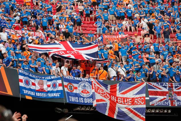 Eintracht Frankfurt v Rangers UEFA Europa League The Rangers fans before the UEFA Europa League Final between Eintracht Frankfurt and Rangers at Ramon Sanchez Pizjuan Stadium, Seville Content Not Available For UK Newspapers Copyright: xPaulxChestertonx FIL-16924-0023 UK Newspapers OUT