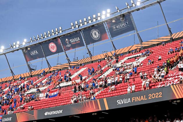 Feature, stadium overview, with the fixture, Stadium Ramon Sanchez Pizjuan Football Europa League Final 2022, Eintracht Frankfurt F Glasgow Rangers RFC , on 18 05 2022 in Seville Spain Â