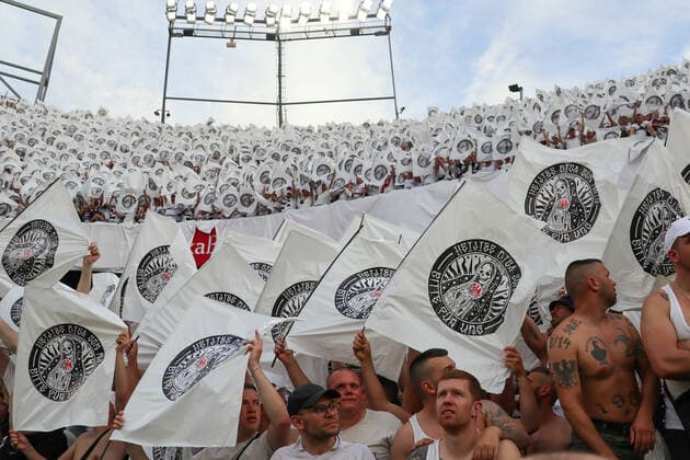 Choreo of Frankfurt fans Sevilla 18 05 2022 Eintracht Frankfurt vs Glasgow Rangers, UEFA Europa League Final, Ramon Sanchez Pizjuan Stadium Sevilla