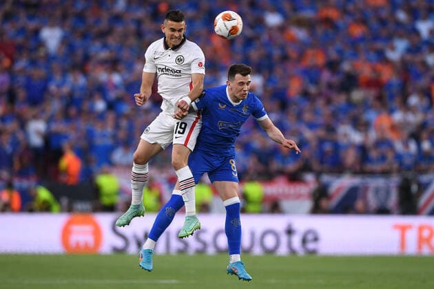 Soccer Europa League Final Eintracht Frankfurt Glasgow Rangers on 18 05 2022 at Estadio Ramon Sanchez Pizjuan in Seville Rafael Borre Frankfurt , left Ryan Jack Glasgow , right xHDx