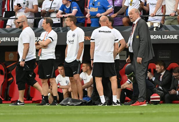 18 05 2022, xfux, football UEFA Europa League Final 2022, Eintracht Frankfurt Glasgow Rangers, emonline, emspor, v l APraesident Peter Fischer Eintracht Frankfurt DFL DFB REGULATES PROHIBIT ANY USE OF PHOTOGRAPHS as IMAGE SEQUENCES and or QUASI VIDEO Sevilla