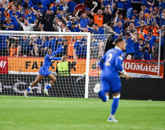 18 05 2022, xpsx, football UEFA Europa League final 2022, Eintracht Frankfurt Glasgow Rangers v l celebrate the goal, goal celebration to 0 1 goal scorer Joe Aribo Glasgow Rangers DFL DFB REGULATIONS PROHIBIT ANY USE OF PHOTOGRAPHS as IMAGE SEQUENCES and or QUASI VIDEO emspor Sevilla