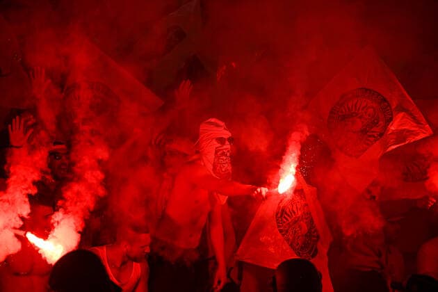 Pyrotechnics in Frankfurt block, Eintracht Frankfurt vs Glasgow Rangers, Europa League, Final, 18 05 2022 Copyright: xkolbert-press MarcxNiemeyerx