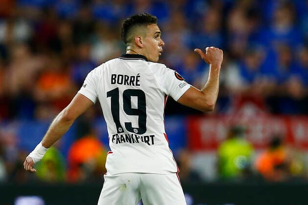 ESP: Eintracht Frakfurt - Rangers FC. UEFA Europa League. Final. Rafael Santos Borre of Eintracht Frankfurt celebrates his goal during the UEFA Europa League, final match between Eintracht Frakfurt and Rangers FC played at Sanchez Pizjuan Stadium on May 18, 2022 in Sevilla, Spain. Copyright: xPRESSINPHOTOx AP_220518_032