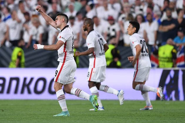 Soccer Europa League Final Eintracht Frankfurt Glasgow Rangers on 18 05 2022 at Estadio Ramon Sanchez Pizjuan in Seville Goal celebration to 1 1 by Rafael Borre Frankfurt xHDx