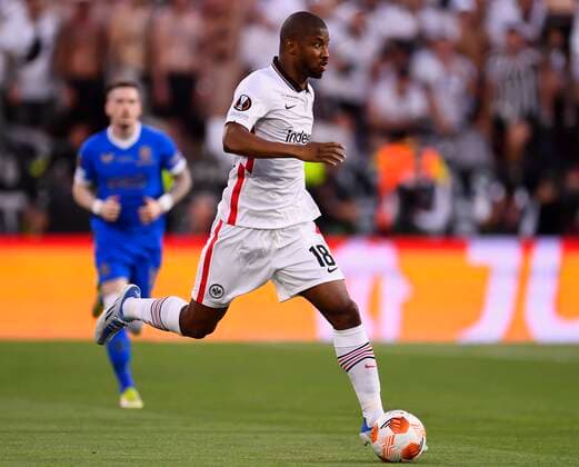 18 05 2022, Football Europa League 2021 2022, Final, Eintracht Frankfurt Glasgow Rangers, in Seville Spain Almamy Tuore Eintracht Frankfurt on the ball DFL and DFB regulations prohibit any use of photographs as image sequences and or quasi video