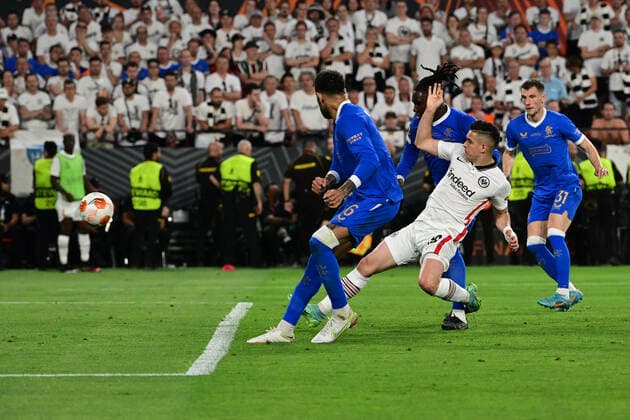 Goal to 1 1 by Rafael Borre 19 Eintracht Frankfurt , Eintracht Frankfurt vs Glasgow Rangers, Europa League, Final, 18 05 2022 Copyright: xkolbert-press MarcxNiemeyerx