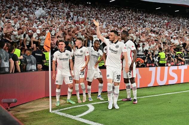 Goal celebration for 1 1 by Rafael Borre 19 Eintracht Frankfurt , Eintracht Frankfurt vs Glasgow Rangers, Europa League, Final, 18 05 2022 Copyright: xkolbert-press MarcxNiemeyerx