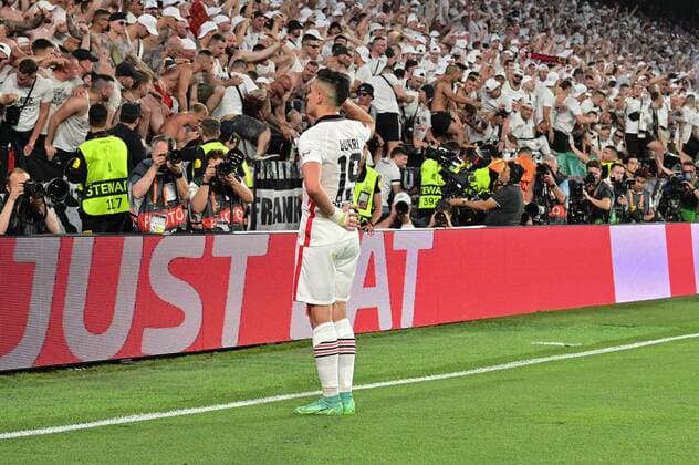 Goal celebration for 1 1 by Rafael Borre 19 Eintracht Frankfurt , Eintracht Frankfurt vs Glasgow Rangers, Europa League, Final, 18 05 2022 Copyright: xkolbert-press MarcxNiemeyerx
