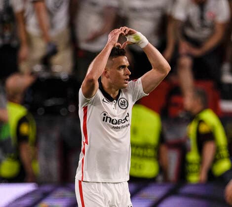 18 05 2022, Football Europa League 2021 2022, Final, Eintracht Frankfurt Glasgow Rangers, in Seville Spain Rafael Borre Eintracht Frankfurt goal celebration DFL and DFB regulations prohibit any use of photographs as image sequences and or quasi video