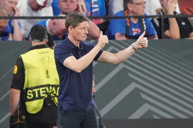 Coach Oliver Glasner Eintracht Frankfurt satisfied Sevilla 18 05 2022 Eintracht Frankfurt vs Glasgow Rangers, UEFA Europa League Final, Ramon Sanchez Pizjuan Stadium Sevilla