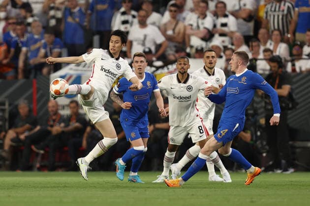 Daichi Kamada (Eintracht Frankfurt) battle for the ball during UEFA Europa League 2022 Final - Eintracht vs Rangers, football Europa League match in Seville, Spain, May 18 2022  Copyright: xFrancescoxScaccianocex xipa-agenx xx 0