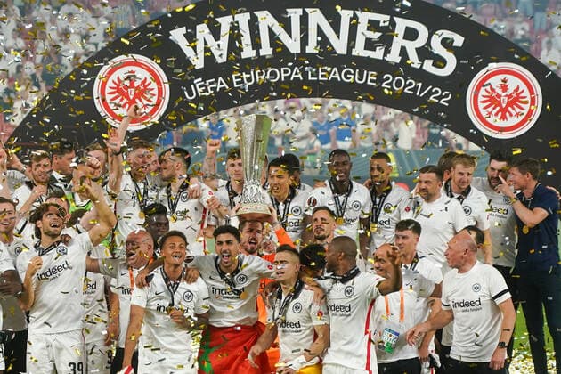 Eintracht Frankfurt won the UEFA Europa League and cheers Sevilla 18 05 2022 Eintracht Frankfurt vs Glasgow Rangers, UEFA Europa League Final, Ramon Sanchez Pizjuan Stadium Sevilla