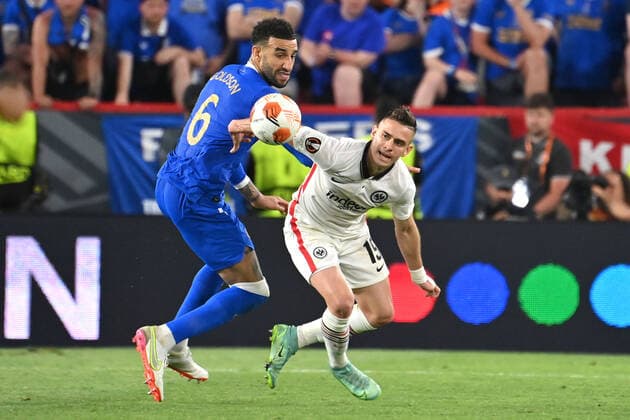 Connor Goldson Rangers FC , action, duel against Rafael BORRE Eintracht Frankfurt Football Europa League, final Eintracht Frankfurt Glasgow Rangers 5 4 i E on 18 05 2022 in Seville Estadio Ramon Sanchez Pizjuan
