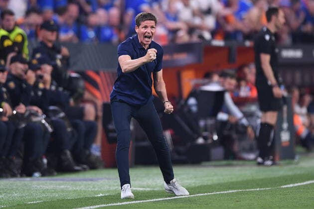 Soccer Europa League Final Eintracht Frankfurt Glasgow Rangers on 18 05 2022 at Estadio Ramon Sanchez Pizjuan in Seville Oliver Glasner coach head coach Frankfurt jubilation joy emotions xHDx