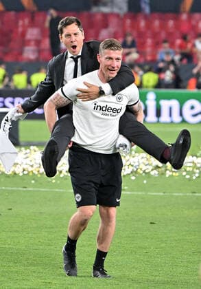 18 05 2022, xfux, football UEFA Europa League Final 2022, Eintracht Frankfurt Glasgow Rangers, emonline, emspor, v l Head of Licensed Matches Team Manager Timmo Hardung Eintracht Frankfurt Goalkeeper Coach Jan Zimmermann Eintracht Frankfurt DFL DFB REGULATIONS PROHIBIT ANY USE OF PHOTOGRAPHS AS IMAGE SEQUENCES AND OR QUASI VIDEO Sevilla