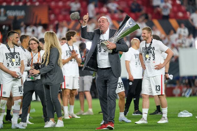 Peter Fischer with the cup, Eintracht Frankfurt vs Glasgow Rangers, football, Europa League, final, season 2021 2022, 18 05 2022, Eintracht Frankfurt vs Glasgow Rangers, football, Europa League, final, season 2021 2022, 18 05 2022 Seville Copyright: xEibner-Pressefotox EP_MBL