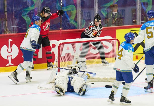 Drake Batherson Nr. 19 of Canada scores, shoots goal , Tor, Treffer, Torschuss, 3-2 celebrates his goal, happy, laugh, celebration, in the match CANADA - KAZAKHSTAN of the IIHF Ice hockey, Eishockey World Championship, WM, Weltmeisterschaft Group B in Helsinki, Finland, May 19, 2022, Season 2021 2022