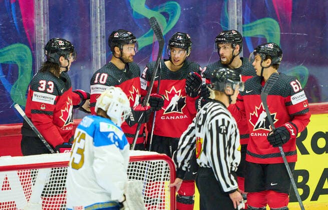 Dylan Cozens Nr. 24 (M) of Canada celebrates his goal, happy, laugh, celebration, in the match CANADA - KAZAKHSTAN of the IIHF Ice hockey, Eishockey World Championship, WM, Weltmeisterschaft Group B in Helsinki, Finland, May 19, 2022, Season 2021 2022