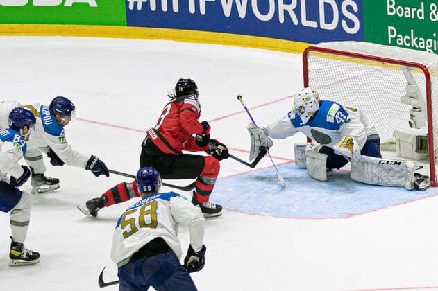 May 19, 2022, Helsinki, Finland: Helsinki, Finland, Ice Hall, May 19, 2022, GRAVES Ryan (Canada) ..SHUTOV Andrei (Kazakhstan) during World Championship, WM, Weltmeisterschaft - Canada vs Kazakhstan - Ice hockey, Eishockey Ice Hockey - World Championship - Canada vs Kazakhstan, Helsinki, Finland - ZUMAl164 20220519_zsa_l164_031 Copyright: xAndreaxRex