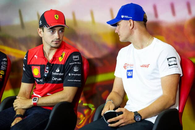 16 Charles Leclerc MCO, Scuderia Ferrari , 47 Mick Schumacher DEU, Haas F1 Team , F1 Grand Prix of Spain at Circuit de Barcelona Catalunya on May 20, 2022 in Barcelona, Spain Photo by HOCH ZWEI Barcelona Spain