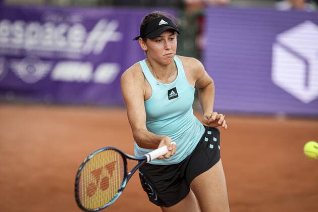 May 20, 2022 Strasbourg, France: Kaja Juvan (SLO) in action during 2022 Internationaux de Strasbourg TENNIS : Internationaux de Strasbourg IS22 - 20 05 2022 ElyxandroCegarra Panoramic 